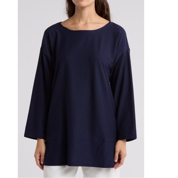 EILEEN FISHER Crepe Style 3/4 Sleeve Split Hem Tunic Top - Picture 1 of 8